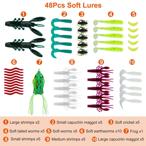 LakeForest 383-Piece Fishing Lures Kit – Bass & Saltwater Fishing Tackle Box with Crankbaits, Spinnerbaits & Soft Plastic Worms