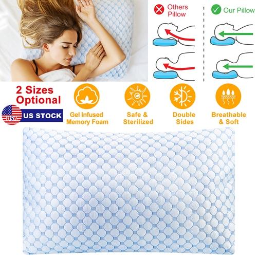 Cooling Memory Foam Pillow – Ventilated Soft Bed Pillow with Gel-Infused Cooling Foam, Heat & Moisture Reducing Cooling Fiber, Breathable & Machine Washable – Queen Size