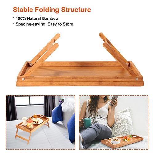 Bamboo Folding Bed Tray Table – Breakfast Tray with Handles for Serving Snacks and Meals in Bed