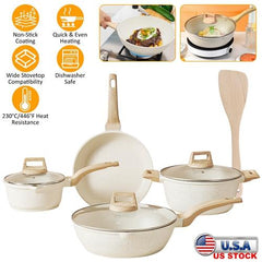 Kitchen Cookware Set – White Nonstick Granite Coating, Dishwasher Safe, Fast & Even Heat, Induction-Compatible Frying Pan, Stockpot, and Saucepan Stylish