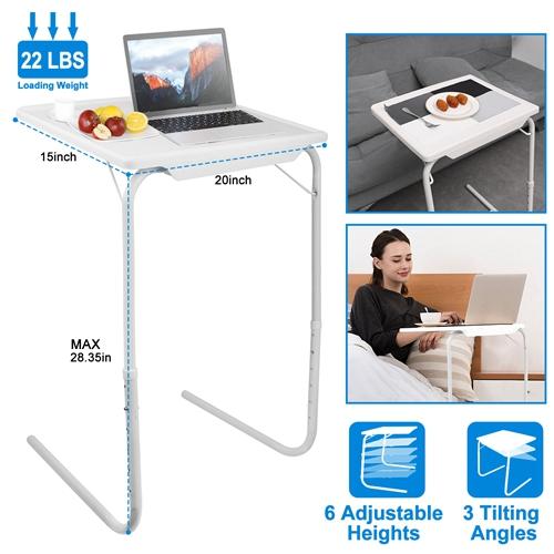 Foldable Tray Table – Portable Adjustable Sofa TV Tray with 6 Heights & 3 Angles for Laptop, Eating, Coffee, & More