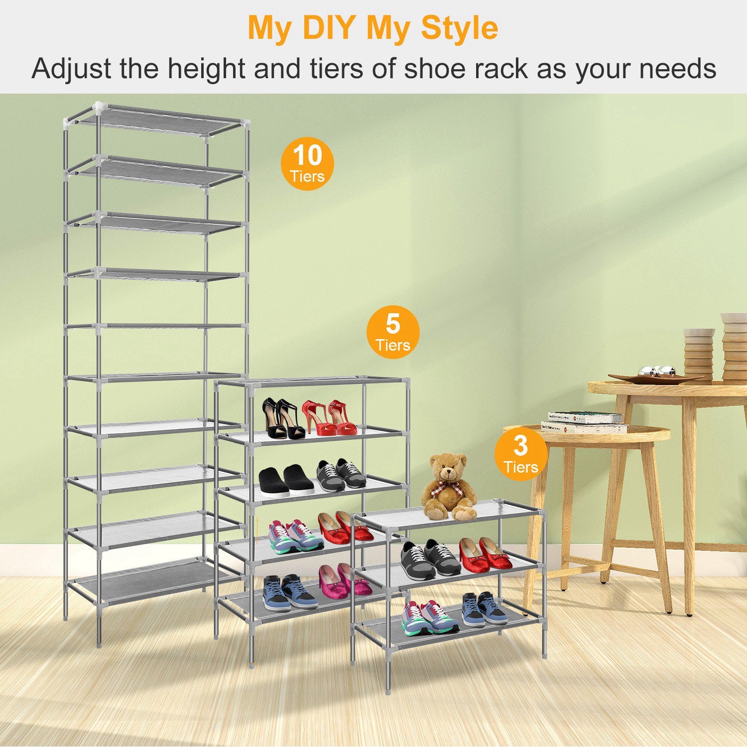 10-Tier Shoe Rack – Holds 27 Pairs of Shoes, Adjustable Storage for Handbags and More – Easy Assembly, Space-Saving Organizer