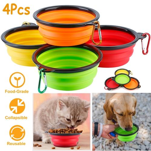 4-Pack Silicone Collapsible Dog Bowls – BPA-Free Foldable Travel Bowls with Carabiner Clip for Dogs & Cats