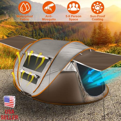 5–8 Person Pop-Up Camping Tent – Waterproof Instant Setup Tent with Mosquito Net Windows, Poles & Carry Bag for Hiking, Climbing & Outdoor Adventures