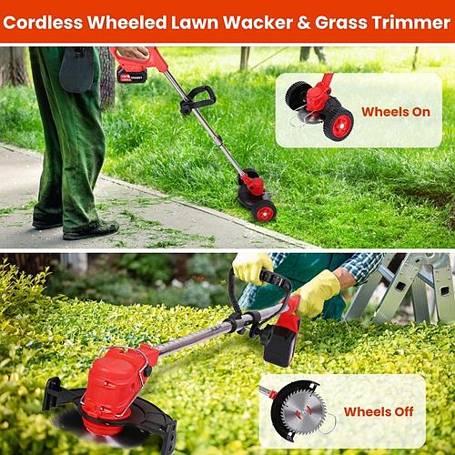 3-in-1 Cordless Grass Trimmer with Wheels – Adjustable Head, Telescopic Shaft & Rechargeable Battery