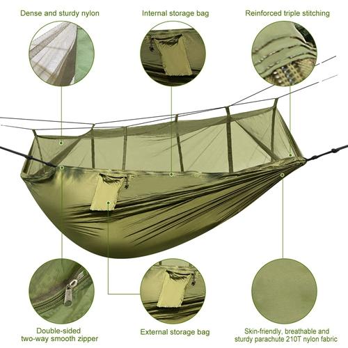 Durable 2-Person Camping Hammock with Mosquito Net 600lbs Load Capacity, Portable Nylon Swing with Carabiners & Storage Bag for Outdoor Adventures