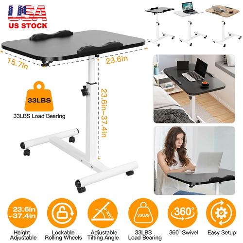 Rolling Laptop Table – Portable Computer Desk with Adjustable Height & Tilting Angle | Movable Workstation for Home & Office