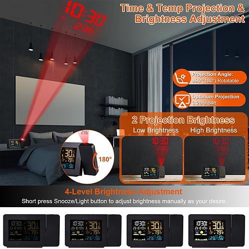 Atomic Projection Alarm Clock with Wireless Weather Station & Dual Alarms