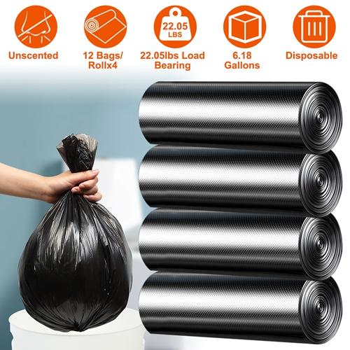 4 Rolls Black Garbage Bags – 6.18 Gallon Unscented Leak-Resistant Trash Can Liners for Bathroom, Kitchen, Office & Bedroom – Disposable & Portable