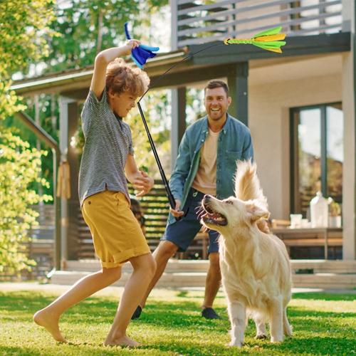 Extendable Dog Flirt Pole with Lure: 10.23-26.77in Teaser Wand & 2 Replaceable Interactive Tail Toys for Small, Medium & Large Dogs - Training & Exercise