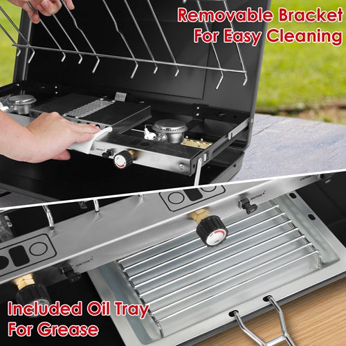 3-Burner Portable Propane Camping Stove – 20,000 BTU Foldable Gas Grill with Windshield & Toast Tray for Outdoor Cooking, RV, and BBQ