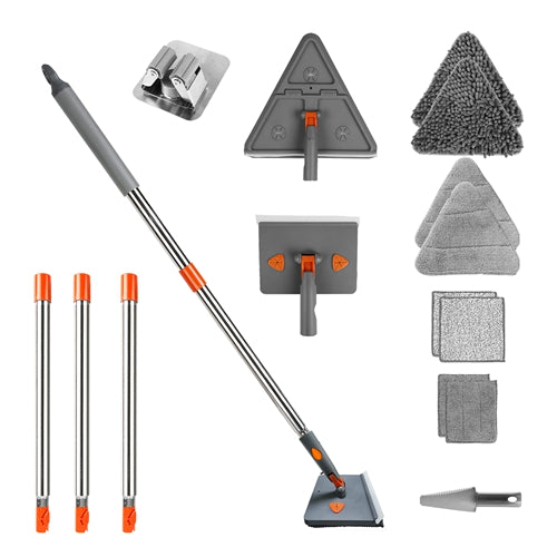 NewHome 2-in-1 Baseboard & Wall Cleaner Mop with Squeegee – 360° Rotating Long Handle Floor Mop with 8 Reusable Chenille Pads