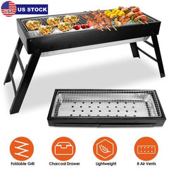 Portable Foldable Charcoal BBQ Grill – Stainless Steel Tabletop Grill with Easy Setup for Camping, Picnic, Outdoor Party & Backyard Cooking