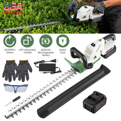 iGardenPro 20" Cordless Hedge Trimmer 21V – Handheld Electric Bush & Shrub Trimmer with Dual-Action Blades, 0.6" Cutting Capacity, ±90° Adjustable Head, Safety Lock