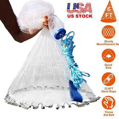 6ft Radius Fishing Cast Net – Easy Throw Hand Cast Net with Heavy Duty Chain Sinker Bottom for Bait Trap and Wide Spread