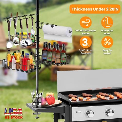 Blackstone Griddle Caddy with Paper Towel Holder, Hook Baskets & BBQ Accessories Storage Rack - Vertical Standing Organizer for Grill Utensils
