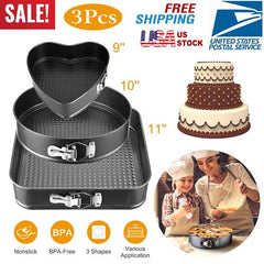Non-stick Springform Cake Pan Set – Leakproof 9", 10", 11" Bakeware with Removable Bottom, 3 Pcs/Set Tin