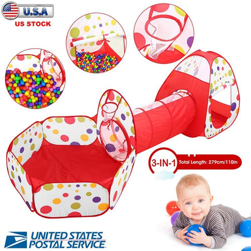iMountek 3-in-1 Kids Crawl Tunnel Tent & Ball Pit Set – Foldable Children Playhouse Pop-Up Tent with Storage Bag for Indoor, Outdoor & Travel Use