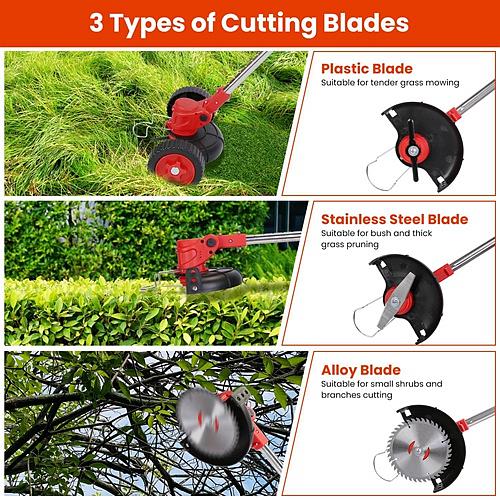 3-in-1 Cordless Grass Trimmer with Wheels – Adjustable Head, Telescopic Shaft & Rechargeable Battery