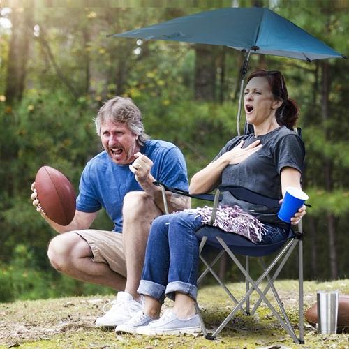 Foldable Beach Chair with Detachable Umbrella Armrest Adjustable Canopy Stool with Cup Holder Carry Bag for Camping Poolside Travel Picnic Lawn Chair
