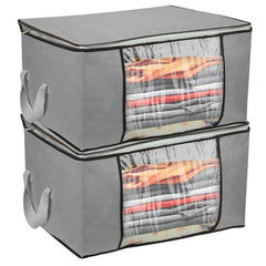 Set of 2 Large 90L Foldable Clothes Storage Bags - Durable Fabric with Clear Window, Dual Zippers, and Grey Color