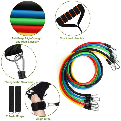 11PCS Resistance Bands Set - Portable Latex Fitness Equipment with Pull Ropes, Ankle Straps & Chest Expander for Yoga, Training Home Workouts