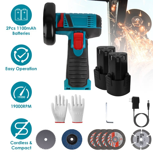12V Cordless Angle Grinder Kit – Mini Polishing and Grinding Tool with 7 Discs, 2×1100mAh Batteries & Charger