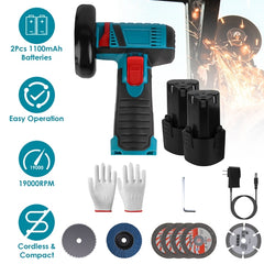 12V Cordless Angle Grinder Kit – Mini Polishing and Grinding Tool with 7 Discs, 2×1100mAh Batteries & Charger