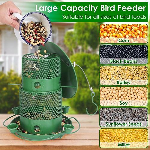 Squirrel-Proof Metal Bird Feeder – Chew-Resistant Outdoor Hanging Feeder with 360° Perches & Water Cups for Wild Birds – Ideal for Garden, Yard, Patio