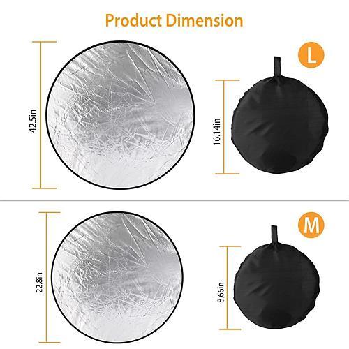 22.8In 5-in-1 Collapsible Photography Light Reflector Disc with Storage Bag - Translucent, Silver, Gold, White, Black Light Diffuser & Reflector Durable Steel