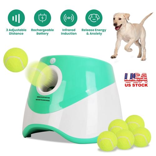 Automatic Dog Ball Launcher – Includes 6 Tennis Balls, 3 Adjustable Launch Distances, Interactive Fetch Machine for Small & Medium Dogs