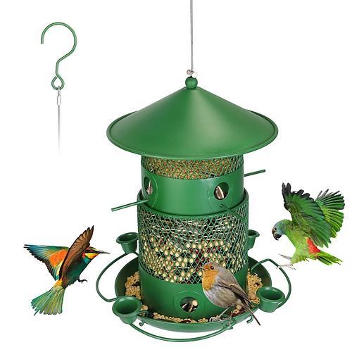 Squirrel-Proof Metal Bird Feeder – Chew-Resistant Outdoor Hanging Feeder with 360° Perches & Water Cups for Wild Birds – Ideal for Garden, Yard, Patio