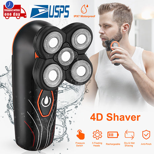 iMountek 4D Electric Shaver for Men – 5 Floating Head Rotary Razor, IPX7 Waterproof Wet & Dry, Rechargeable Beard Trimmer