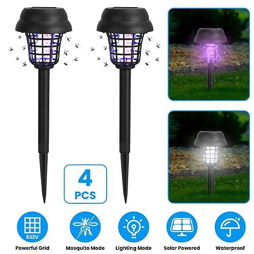 4-Pack Solar Mosquito Zapper Torch – Outdoor Waterproof Bug Killer with UV & White Light for Yard, Garden, Farm & Patio
