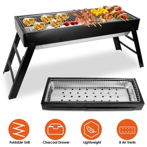 Portable Foldable Charcoal BBQ Grill – Stainless Steel Tabletop Grill with Easy Setup for Camping, Picnic, Outdoor Party & Backyard Cooking