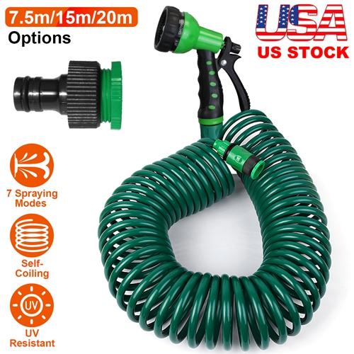 EVA Recoil Garden Hose – Flexible Self-Coiling Water Hose with 7 Spray Modes & Adapters