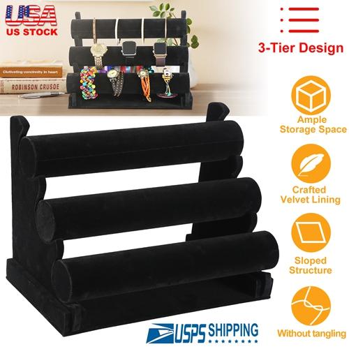 3-Tier Velvet Jewelry Stand – Removable Bracelet Holder, Watch & Jewelry Bangle Display Rack Organiser  Velvet Stand   Tiered Display