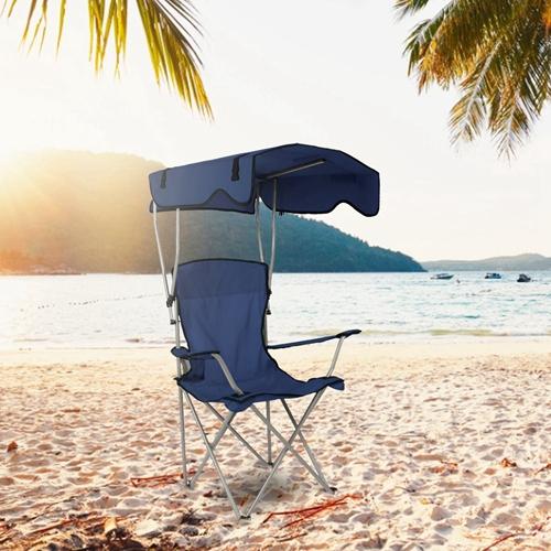 Foldable Beach Canopy Chair – Sun Protection Camping Lawn Chair, 330LBS Load Capacity, Folding Seat with Cup Holder for Beach, Poolside, Travel & Picnic
