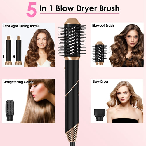 5-in-1 Hot Air Styler Set – Hair Dryer, Straightener, Curler & Volumizer with Auto Wrap, 3 Heat Settings, ALCI Plug & Accessories
