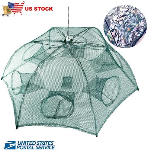 Portable 6-Sided Fishing Trap Net – Foldable Bait Trap for Shrimp, Minnow, Crab, and Crayfish with 6 Holes, Automatic Cast Mesh