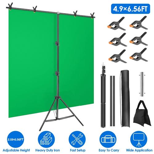 5×6.5FT T-Shape Heavy-Duty Photography Backdrop Stand – Adjustable Background Support with 6 Spring Clamps, Sandbag & Carry Bag Camera Clip