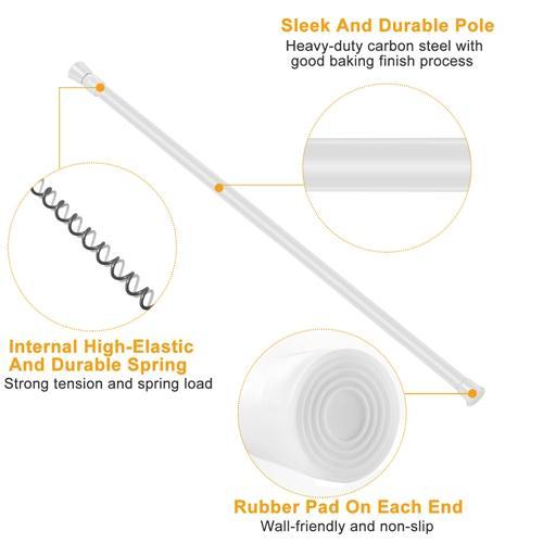 Heavy-Duty Spring Tension Curtain Rod – Adjustable Steel Shower & Window Pole, No Drilling, 4 Sizes up to 200cm – Ideal for Bathroom, Wardrobe, Kitchen, Balcony Rubber Hanging