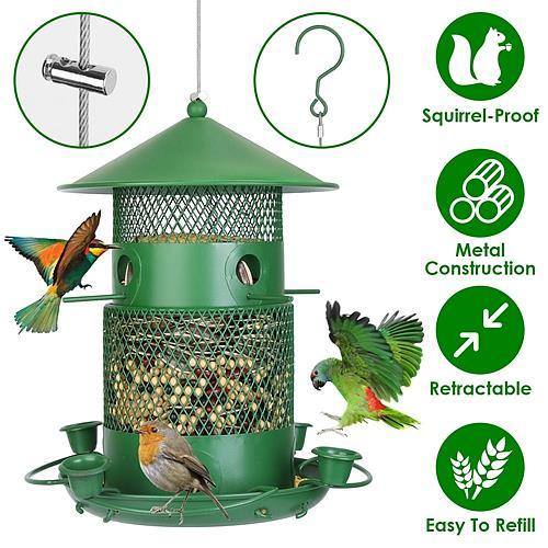 Squirrel-Proof Metal Bird Feeder – Chew-Resistant Outdoor Hanging Feeder with 360° Perches & Water Cups for Wild Birds – Ideal for Garden, Yard, Patio