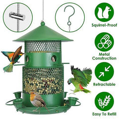 Squirrel-Proof Metal Bird Feeder – Chew-Resistant Outdoor Hanging Feeder with 360° Perches & Water Cups for Wild Birds – Ideal for Garden, Yard, Patio