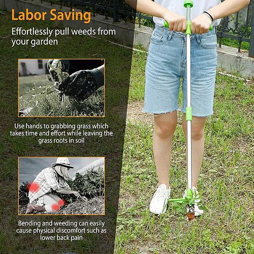 Stand-Up Weed Puller Tool – 3-Claw Root Remover with Long Handle & Foot Pedal (38.98")
