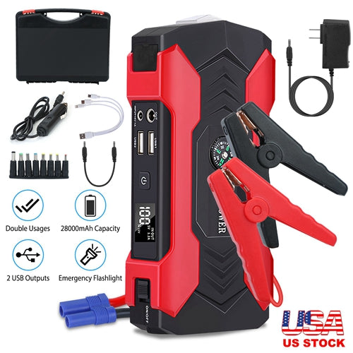 Powerful 800A Car Jump Starter, 28000mAh – 12V Battery Charger for Up to 6.0L Gas or 3.0L Diesel Engines with LCD Screen & 4 Modes LED Flashlight