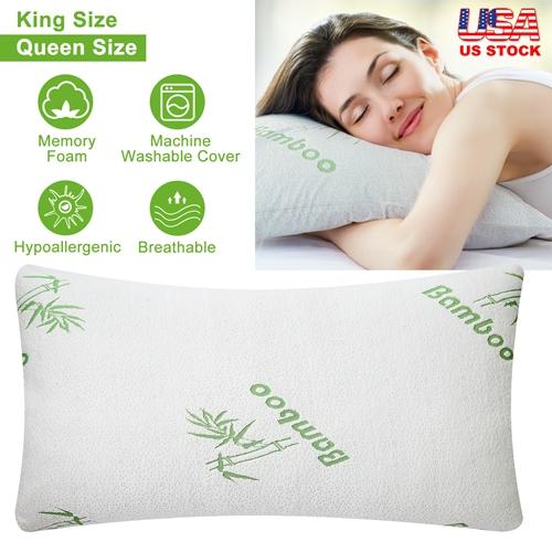 Bamboo Shredded Memory Foam Pillow – Hypoallergenic Bed Pillow for Head & Neck Support with Washable Cover