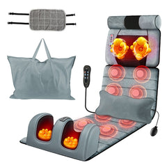 Full Body Heated Vibrating Massage Mat with Neck & Foot Massage Pillow, Adjustable Intensity, and Soft Lumbar Support – Portable Massage Mattress Pad for Home & Office Use