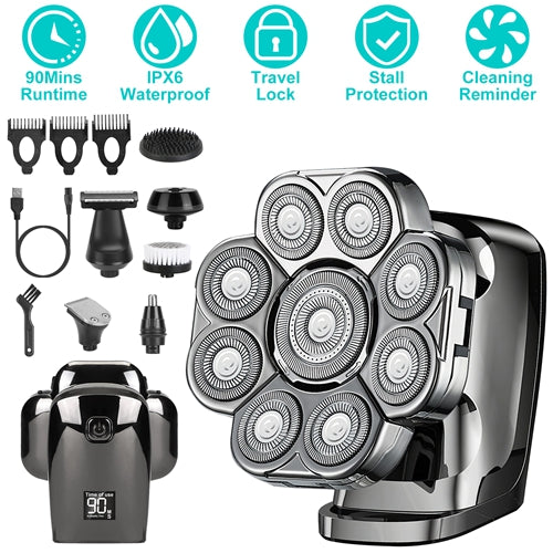 BladeMaster 9D – 6-in-1 Electric Head Shaver for Men with LED Display & Travel Lock
