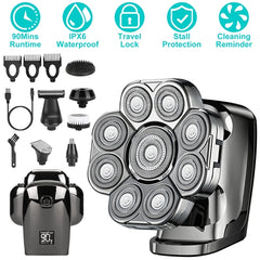 BladeMaster 9D – 6-in-1 Electric Head Shaver for Men with LED Display & Travel Lock
